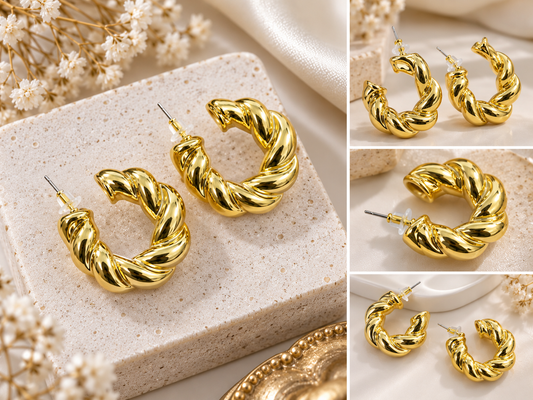 Aurelia Twist Gold Hoop Earrings