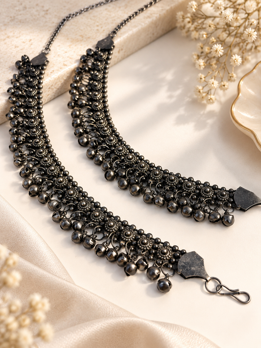 Ruhani Oxidised Anklet {Set of Two}